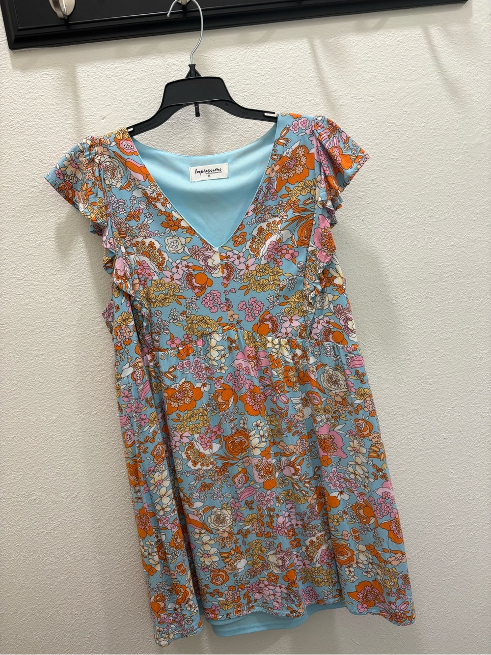 Impressions Baby Blue Floral V-Neck Flutter Sleeve Dress